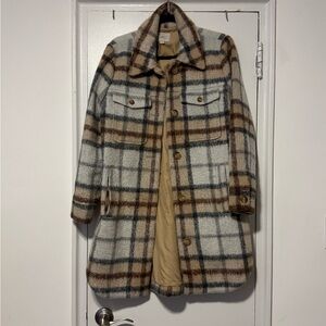 LOFT Cream and Brown Plaid Jacket